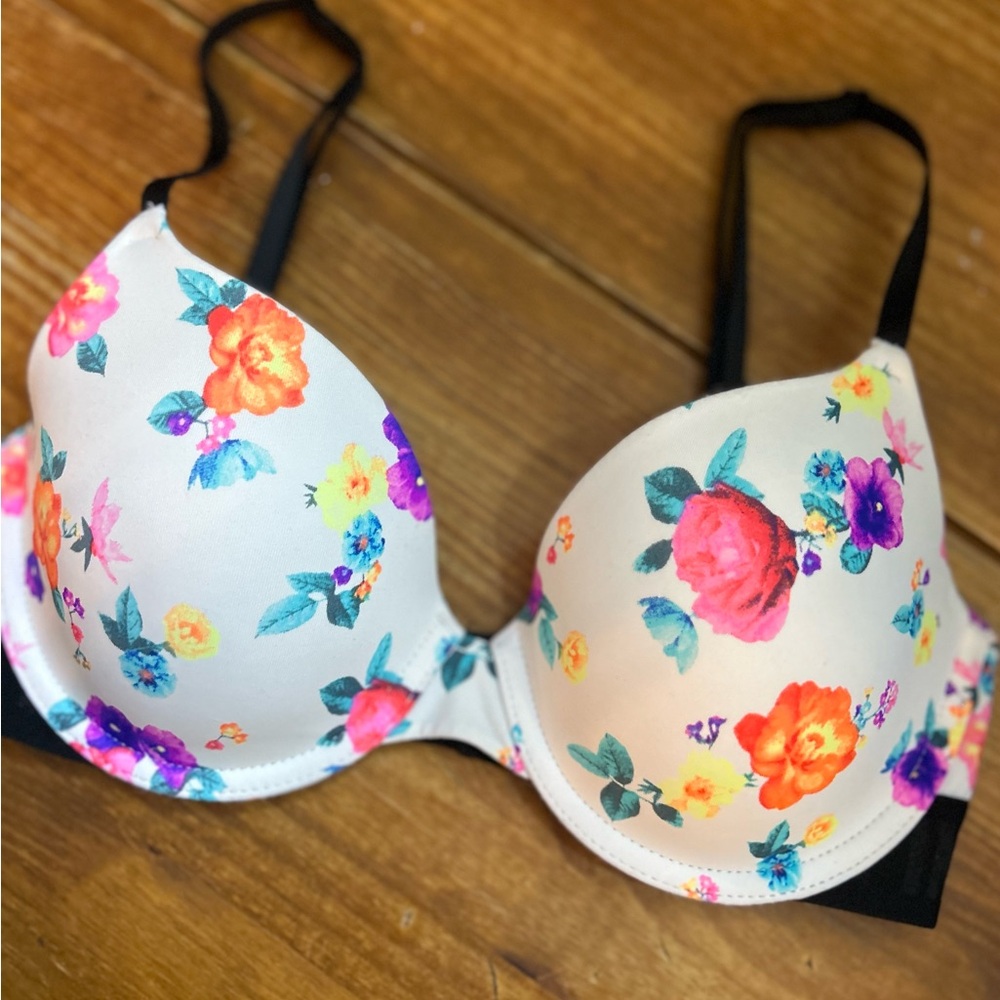 Floral Print Bra with Black Straps
